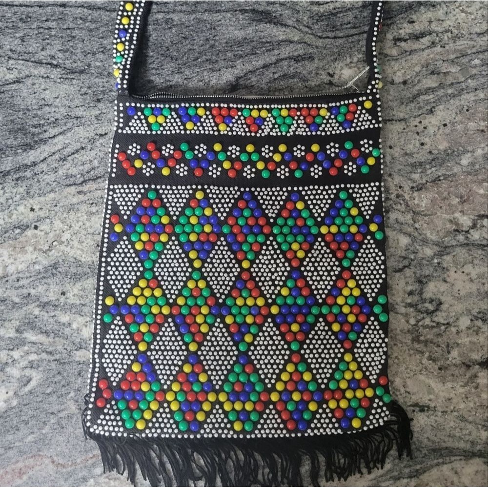 Vintage Beaded Purse Shoulder Bag Colorful Boho Hippie Festival